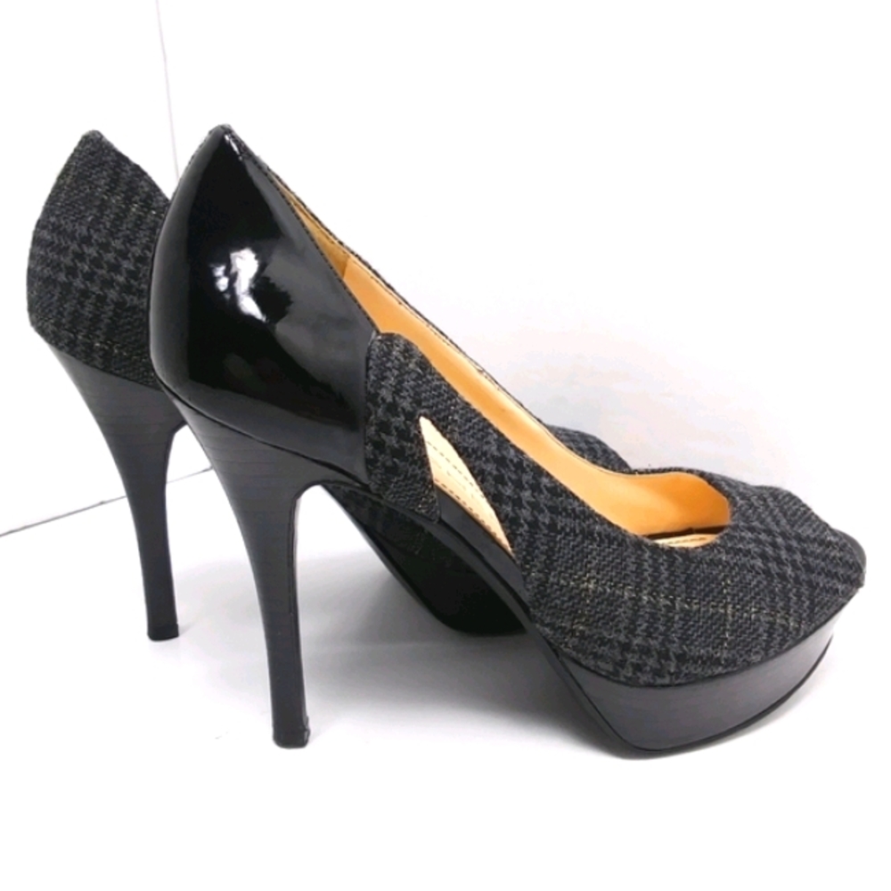 MARC FISHER Rumble 2 Wool & Patent Platform Peeptoe Pumps EUC
